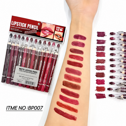 12Pcs Matte Lip Liner With Sharpener Set Waterproof Smudgeproof Precise Contour Lipstick Pens 🖌️