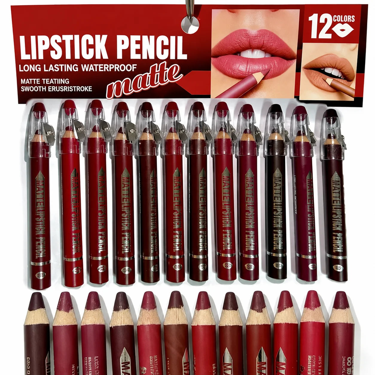 12Pcs Matte Lip Liner With Sharpener Set Waterproof Smudgeproof Precise Contour Lipstick Pens 🖌️