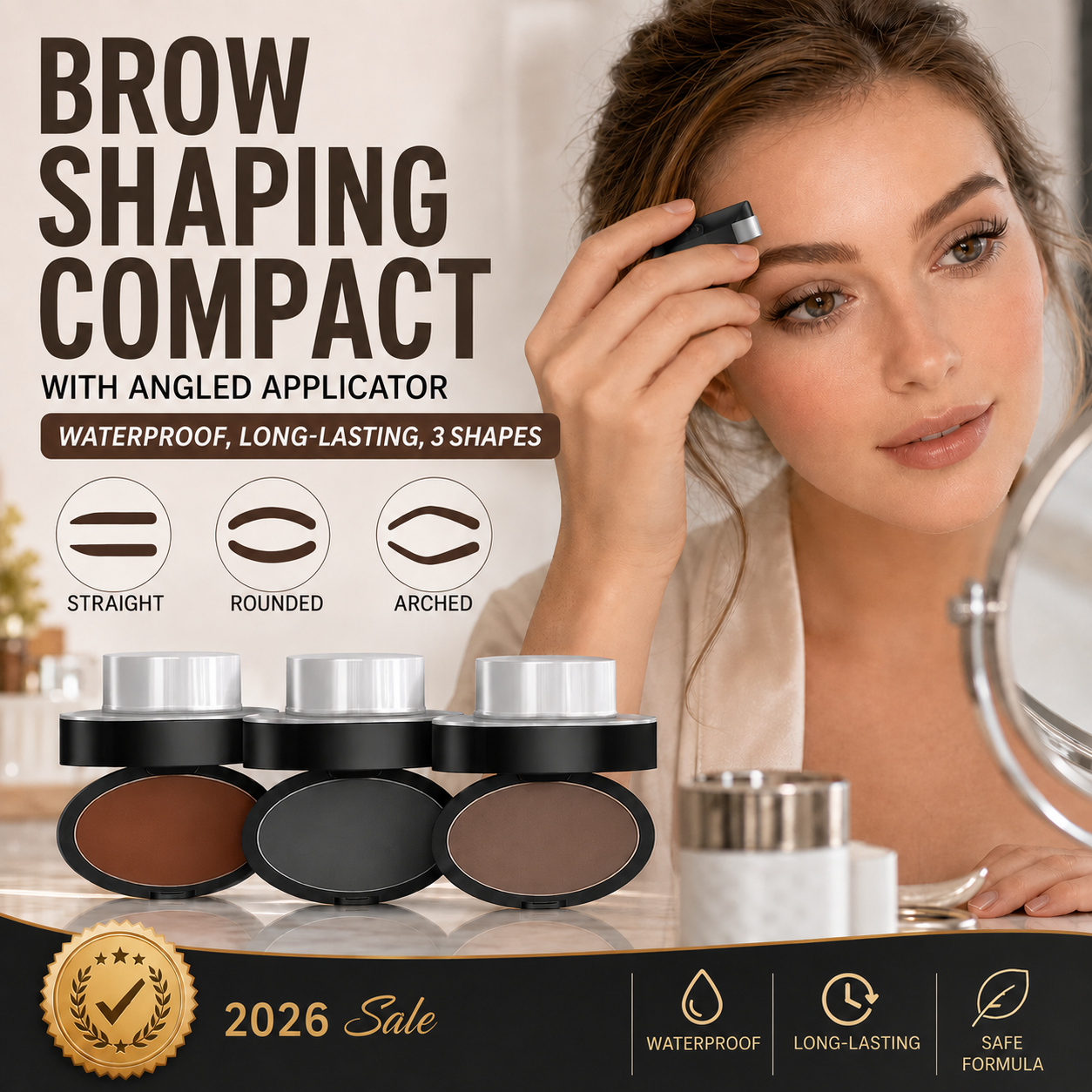 🎉 2026 Sale — Eyebrow Shaping Compact with Angled Applicator | Waterproof, Long-Lasting, 3 Shapes
