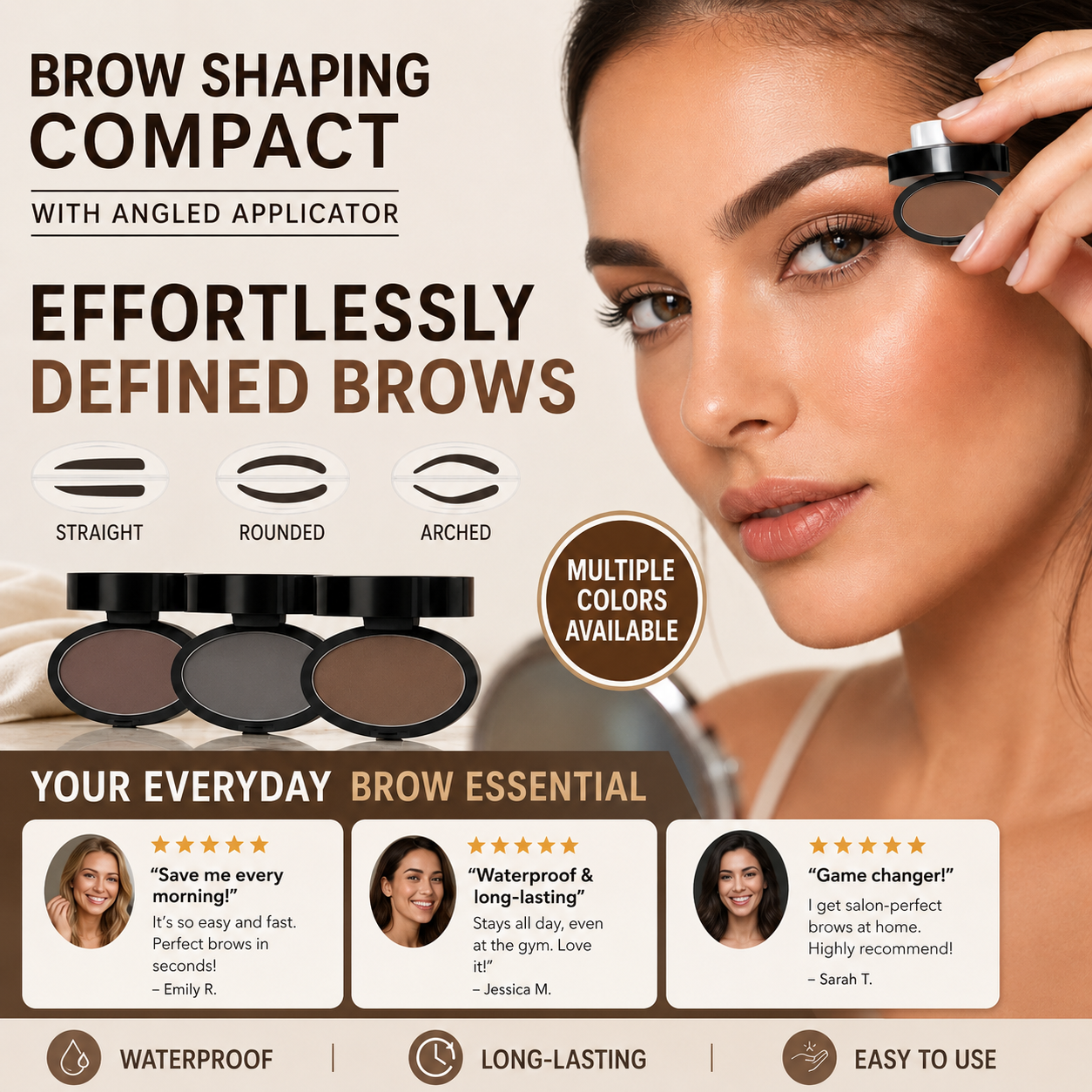 🎉 2026 Sale — Eyebrow Shaping Compact with Angled Applicator | Waterproof, Long-Lasting, 3 Shapes